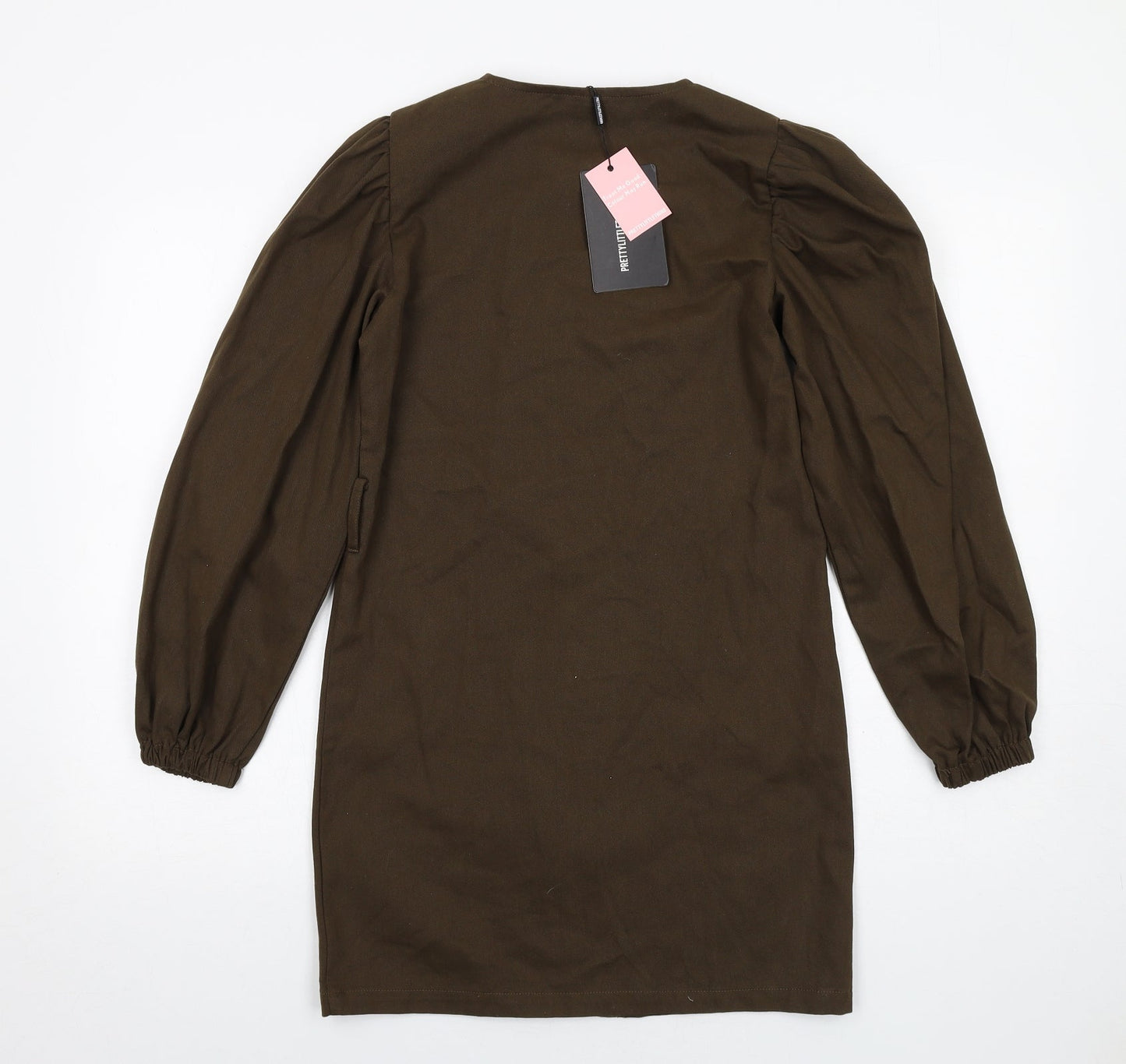 PRETTYLITTLETHING Womens Green Cotton A-Line Size 4 Round Neck Button