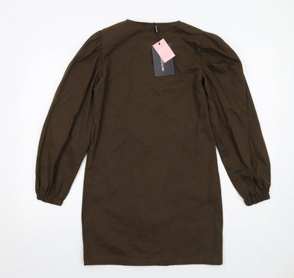 PRETTYLITTLETHING Womens Green Cotton A-Line Size 4 Round Neck Button