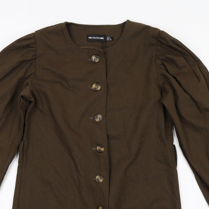 PRETTYLITTLETHING Womens Green Cotton A-Line Size 4 Round Neck Button