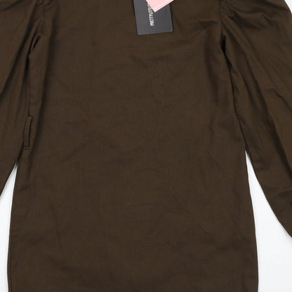 PRETTYLITTLETHING Womens Green Cotton A-Line Size 4 Round Neck Button