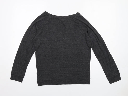H&M Womens Grey Polyester Basic T-Shirt Size S Boat Neck