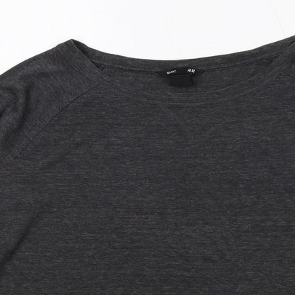 H&M Womens Grey Polyester Basic T-Shirt Size S Boat Neck