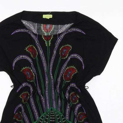 Avocado Womens Black Geometric Polyester A-Line Size 8 Round Neck Pullover