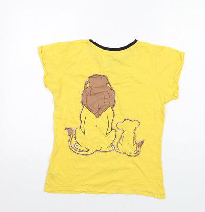Disney Womens Yellow Cotton Basic T-Shirt Size XS Round Neck - The Lion King