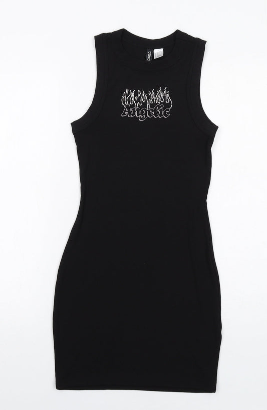 H&M Womens Black Polyester Bodycon Size XS Round Neck Pullover - Angelic