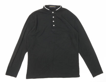Lyon Becker Mens Black Cotton Polo Size M Collared Button