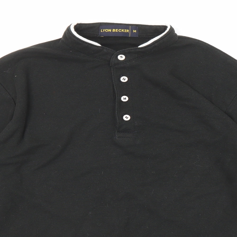 Lyon Becker Mens Black Cotton Polo Size M Collared Button