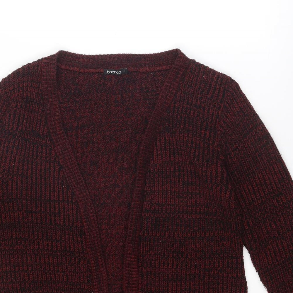 Boohoo Womens Red V-Neck Acrylic Cardigan Jumper Size L