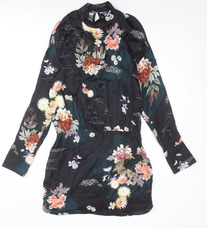 Zara Womens Multicoloured Floral Viscose A-Line Size S Round Neck Button