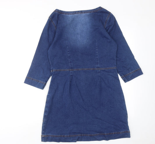 Matalan Womens Blue Cotton A-Line Size 12 Boat Neck Pullover