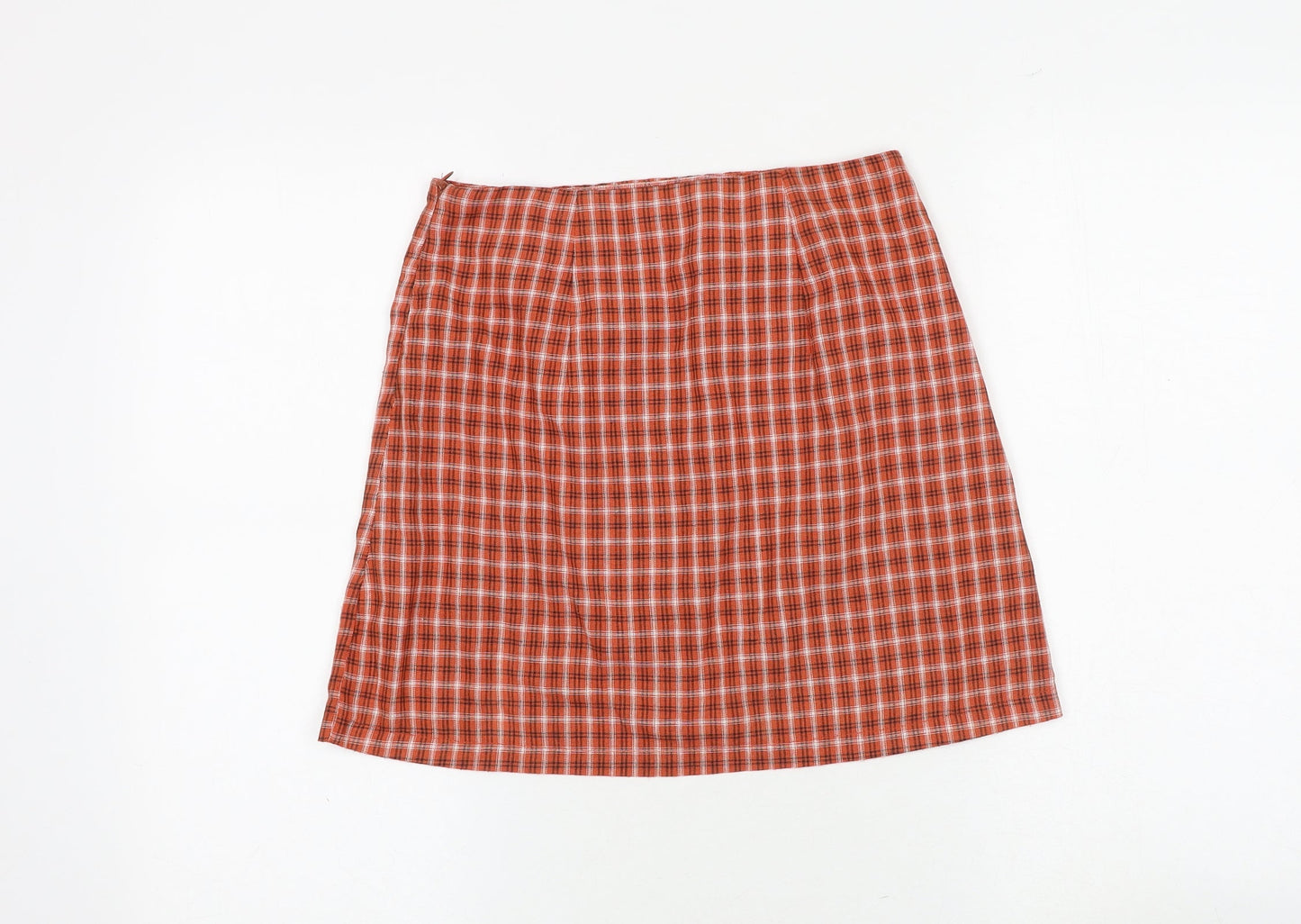 Princess Polly Womens Orange Plaid Polyester A-Line Skirt Size 8 Zip