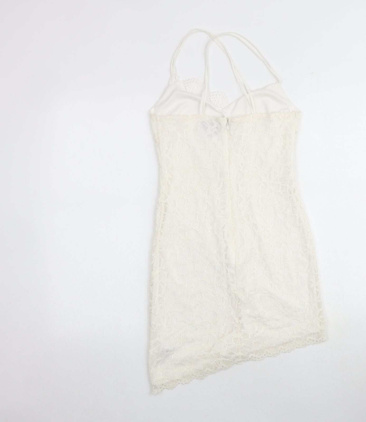 Topshop Womens Ivory Geometric Polyester Slip Dress Size 8 V-Neck Zip
