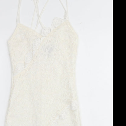 Topshop Womens Ivory Geometric Polyester Slip Dress Size 8 V-Neck Zip