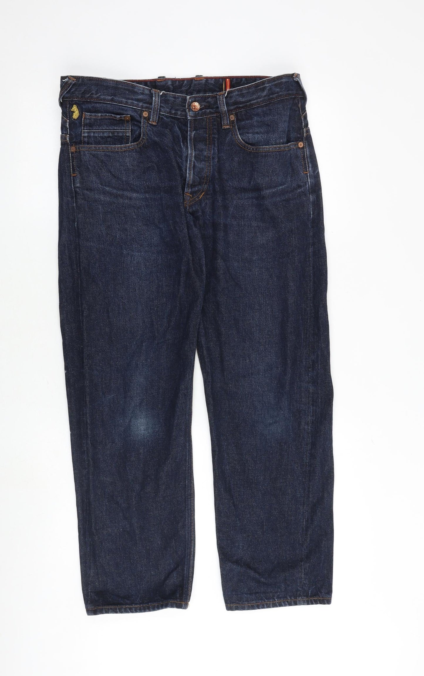 Luke Mens Blue Cotton Straight Jeans Size 35 in Regular Zip