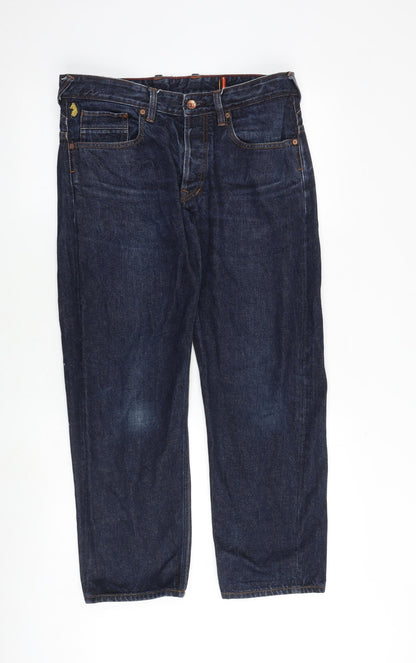 Luke Mens Blue Cotton Straight Jeans Size 35 in Regular Zip