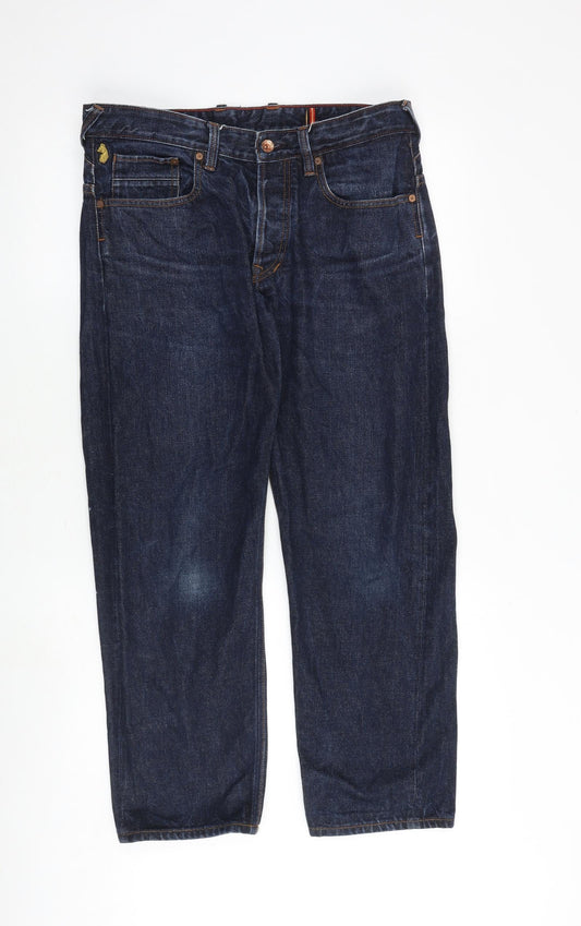 Luke Mens Blue Cotton Straight Jeans Size 35 in Regular Zip