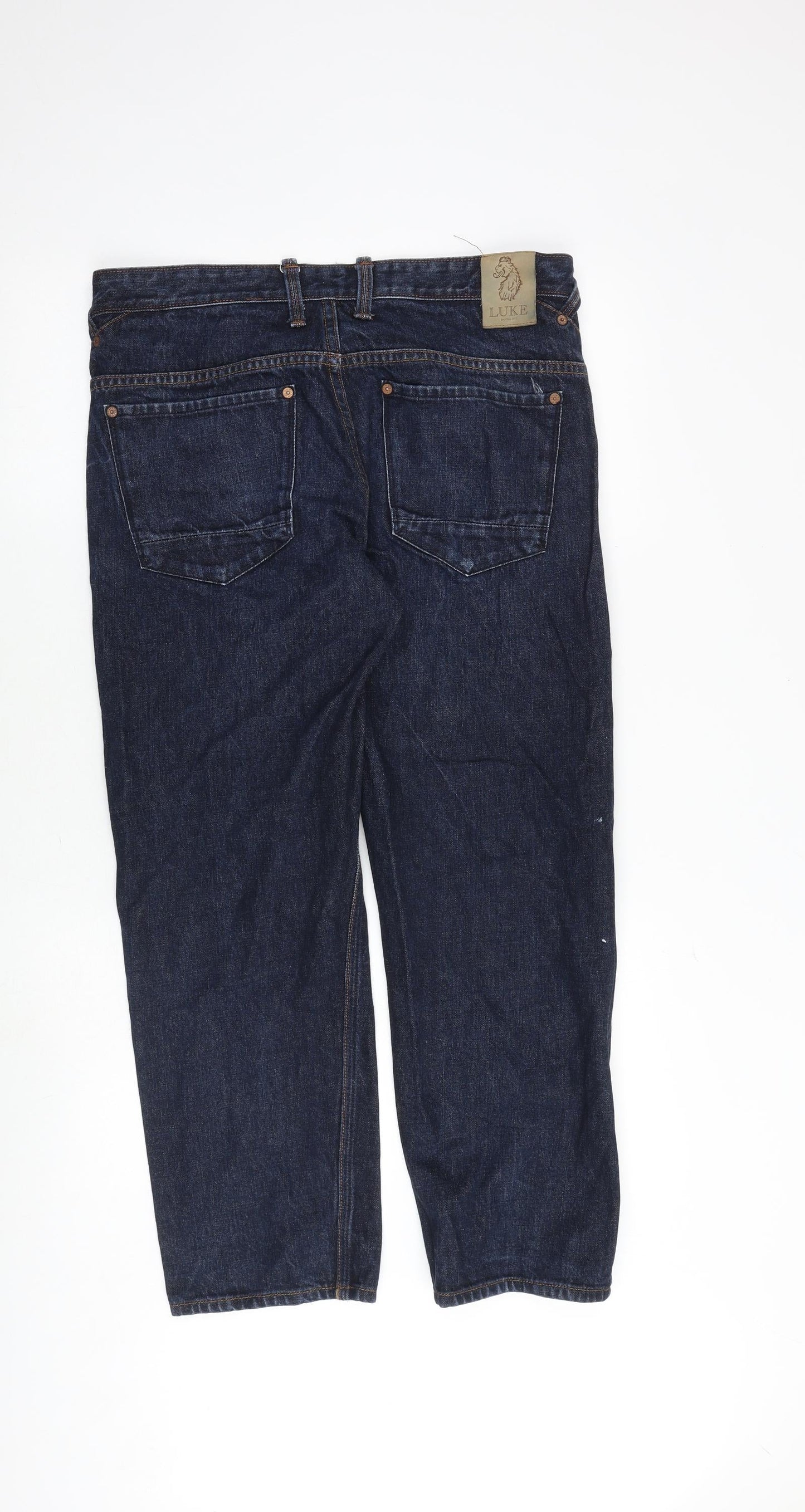Luke Mens Blue Cotton Straight Jeans Size 35 in Regular Zip