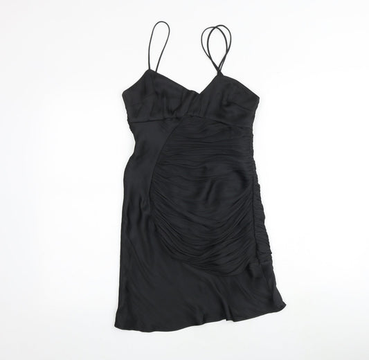 Zara Womens Black Polyester Slip Dress Size S V-Neck Zip