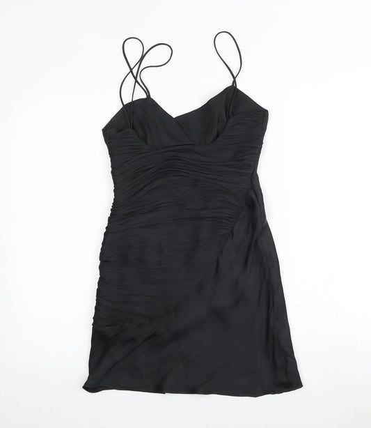 Zara Womens Black Polyester Slip Dress Size S V-Neck Zip