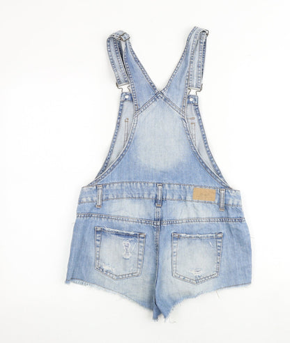 Denim & Co. Womens Blue 100% Cotton Dungaree One-Piece Size 8 Buckle - Distressed look
