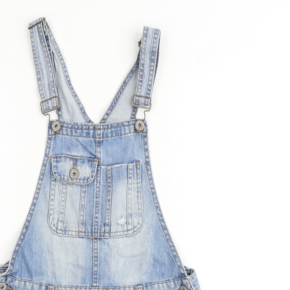 Denim & Co. Womens Blue 100% Cotton Dungaree One-Piece Size 8 Buckle - Distressed look