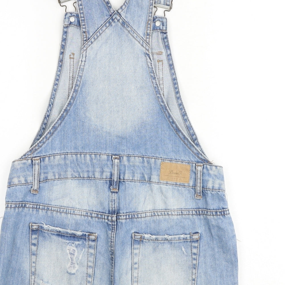 Denim & Co. Womens Blue 100% Cotton Dungaree One-Piece Size 8 Buckle - Distressed look