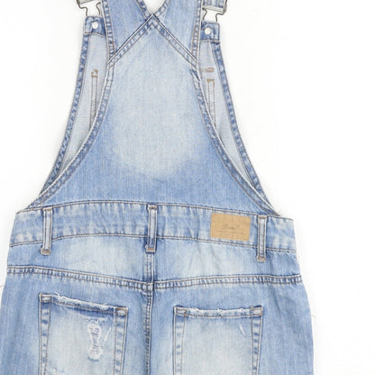 Denim & Co. Womens Blue 100% Cotton Dungaree One-Piece Size 8 Buckle - Distressed look