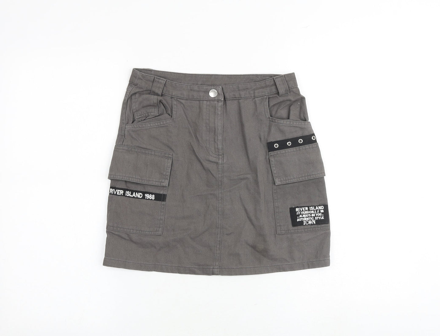River Island Girls Grey 100% Cotton Cargo Skirt Size 11 Years Regular Zip