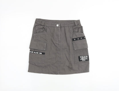 River Island Girls Grey 100% Cotton Cargo Skirt Size 11 Years Regular Zip