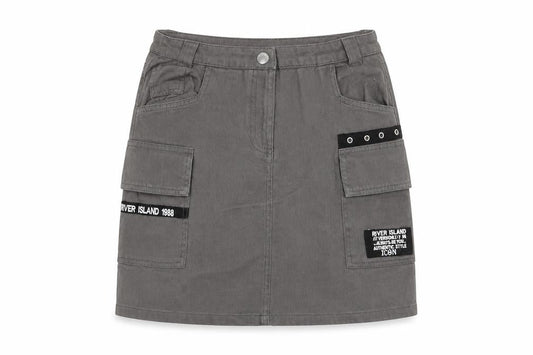 River Island Girls Grey 100% Cotton Cargo Skirt Size 11 Years Regular Zip