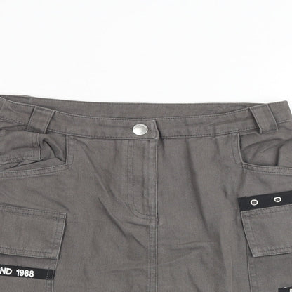 River Island Girls Grey 100% Cotton Cargo Skirt Size 11 Years Regular Zip