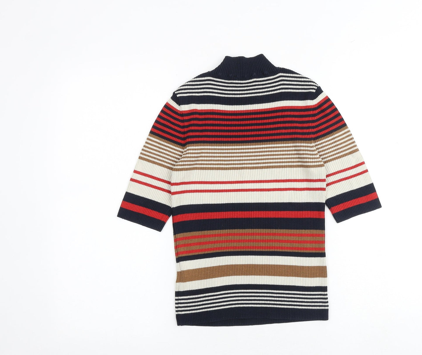 Miss Selfridge Womens Multicoloured Striped Cotton Basic Blouse Size 8 Mock Neck