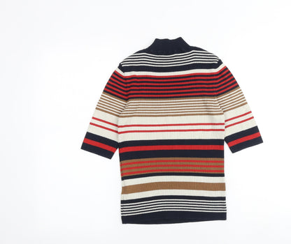 Miss Selfridge Womens Multicoloured Striped Cotton Basic Blouse Size 8 Mock Neck