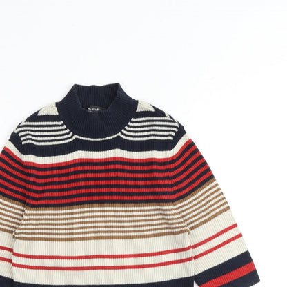 Miss Selfridge Womens Multicoloured Striped Cotton Basic Blouse Size 8 Mock Neck