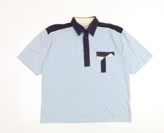 Berkertex Mens Blue Colourblock Polyester Polo Size M Collared Button