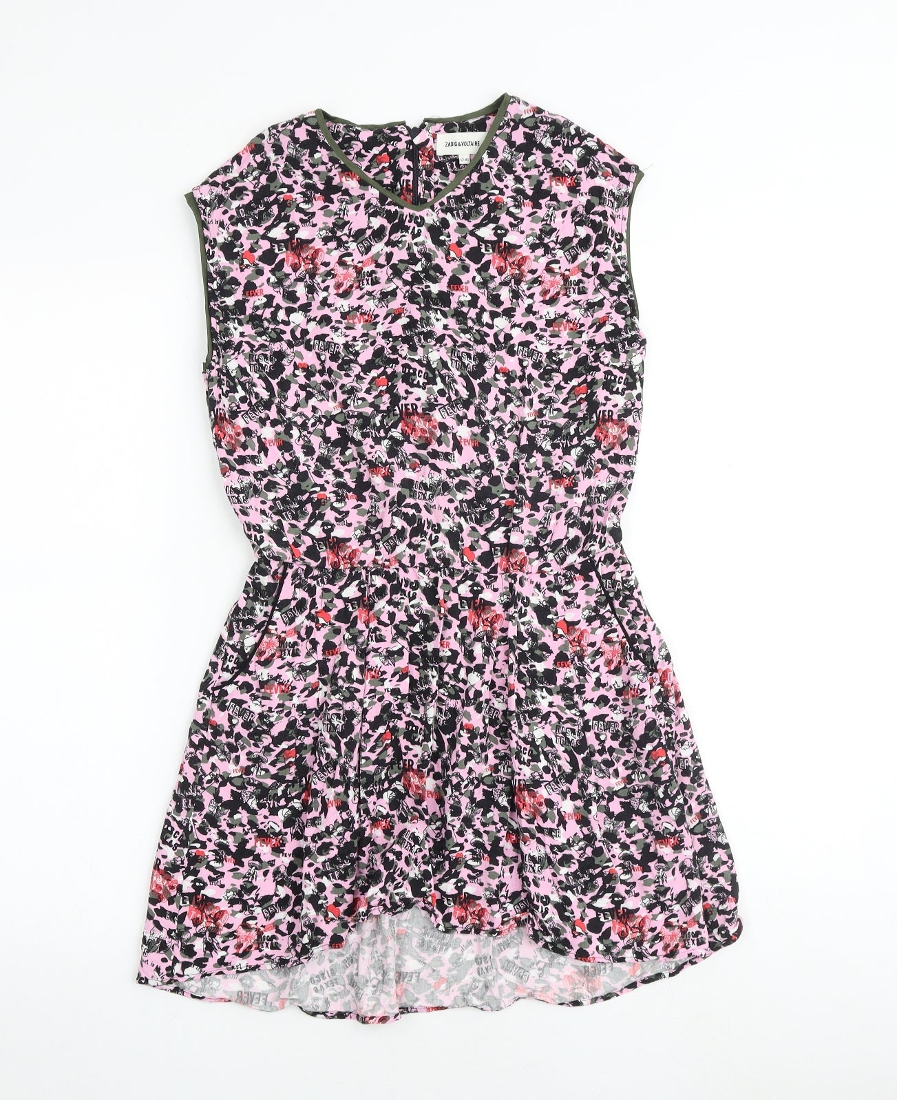 Zadig & Voltaire Girls Multicoloured Geometric Viscose A-Line Size 12 Years V-Neck Zip