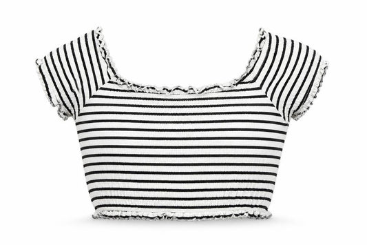New Look Womens White Striped Cotton Cropped Tank Size 8 Off the Shoulder