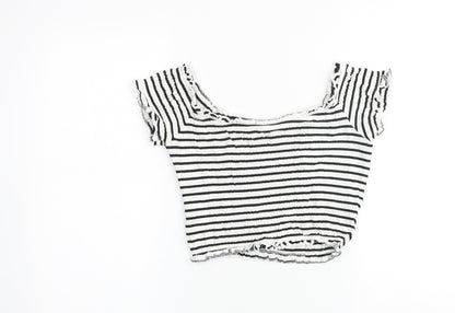 New Look Womens White Striped Cotton Cropped Tank Size 8 Off the Shoulder