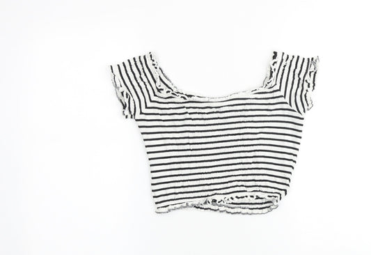 New Look Womens White Striped Cotton Cropped Tank Size 8 Off the Shoulder