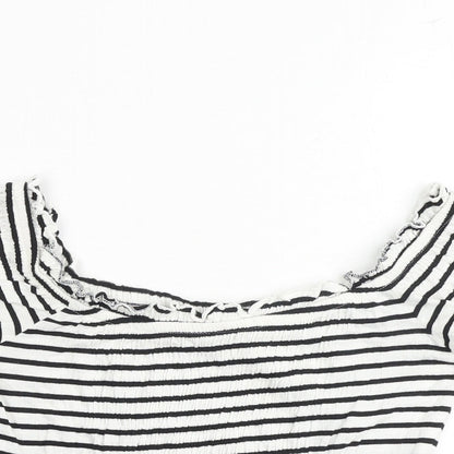 New Look Womens White Striped Cotton Cropped Tank Size 8 Off the Shoulder