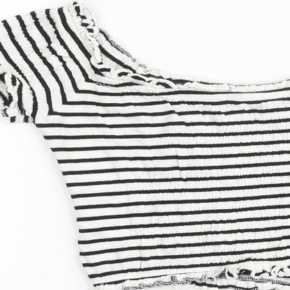 New Look Womens White Striped Cotton Cropped Tank Size 8 Off the Shoulder