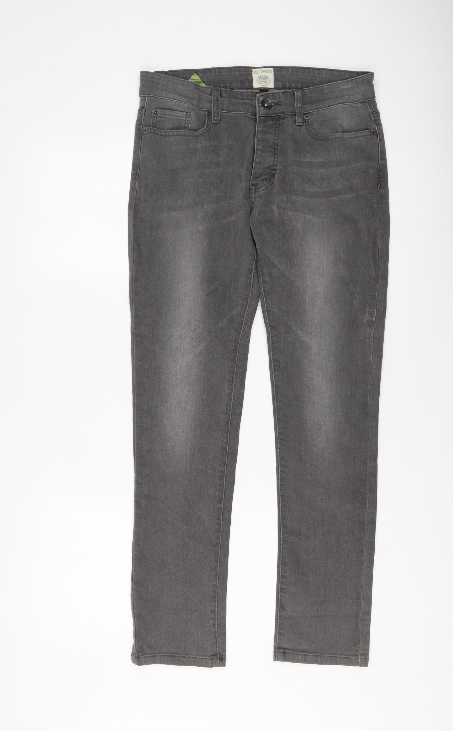 Enzo Mens Grey Cotton Straight Jeans Size 30 in L29 in Slim Button