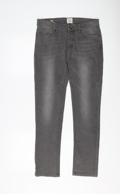Enzo Mens Grey Cotton Straight Jeans Size 30 in L29 in Slim Button