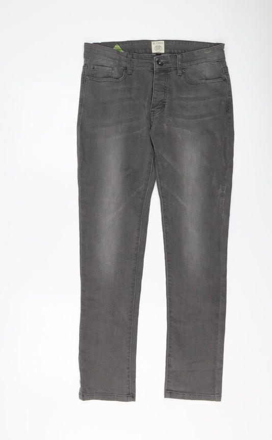Enzo Mens Grey Cotton Straight Jeans Size 30 in L29 in Slim Button