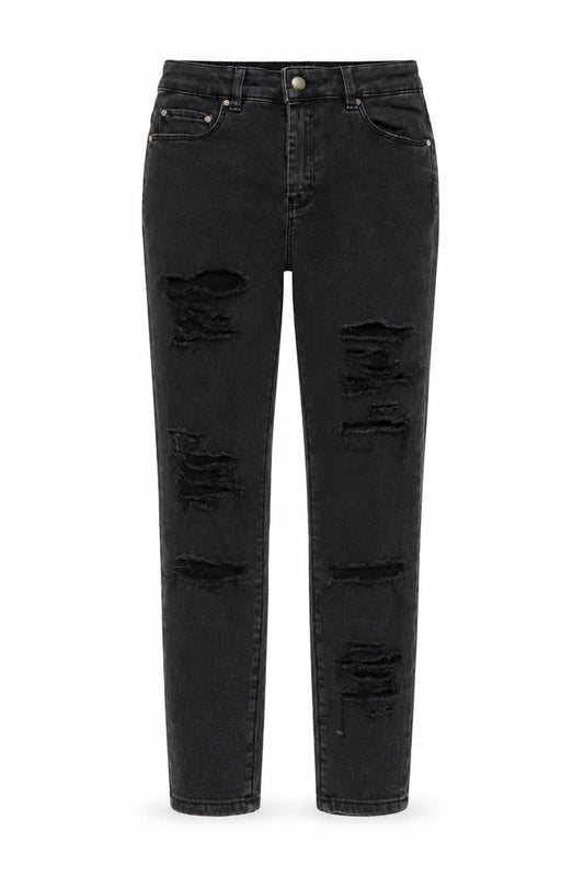 Front view of ASOS women’s black cotton straight jeans, size UK 28, in, 25-inch leg regular button