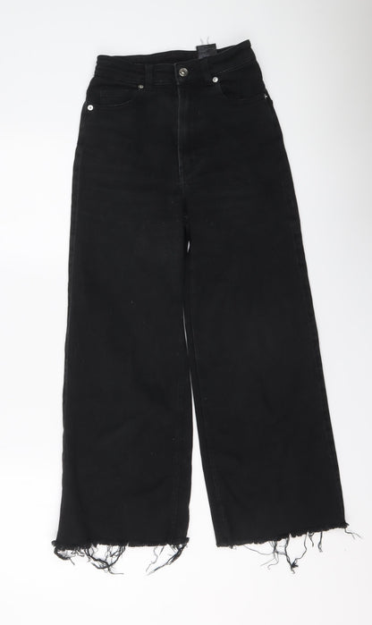 H&M Womens Black Cotton Wide-Leg Jeans Size 4 L24 in Regular Button