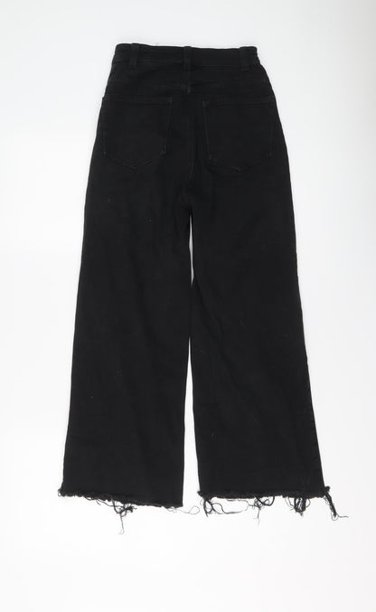 H&M Womens Black Cotton Wide-Leg Jeans Size 4 L24 in Regular Button