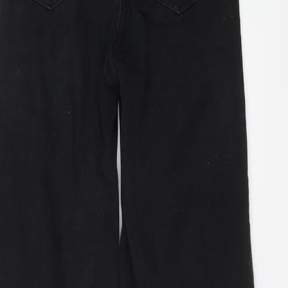 H&M Womens Black Cotton Wide-Leg Jeans Size 4 L24 in Regular Button