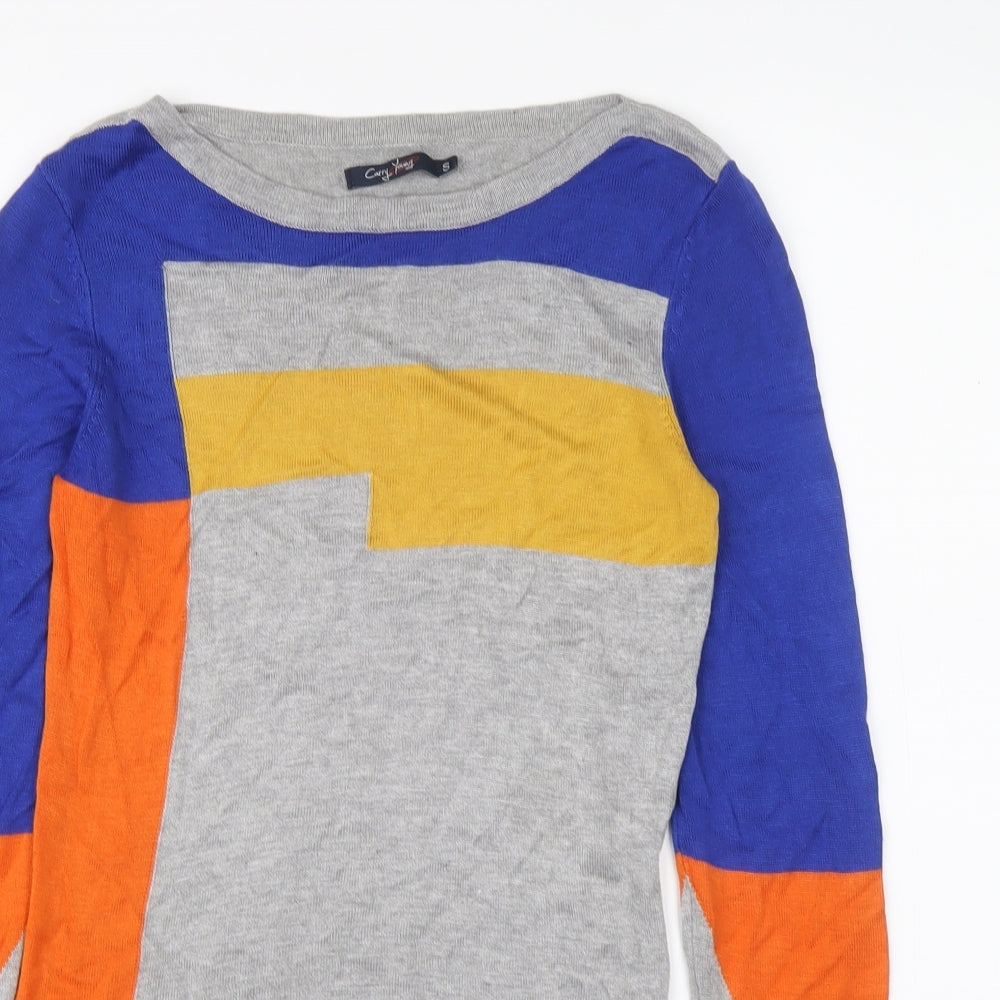Carry Young Womens Multicoloured Round Neck Geometric Viscose Pullover Jumper Size S