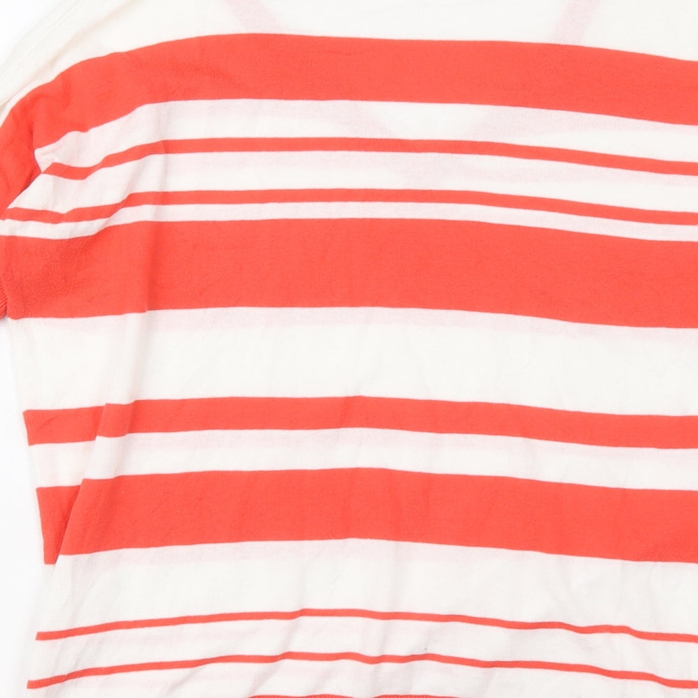 Gap Womens Red V-Neck Striped Cotton Pullover Jumper Size XS